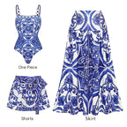 Ensemble Maillot de Bain Une Pièce Imprimé Majolique Méditerranéen Jupe Longue Short Plage Resort Vacances Été – Majolika
