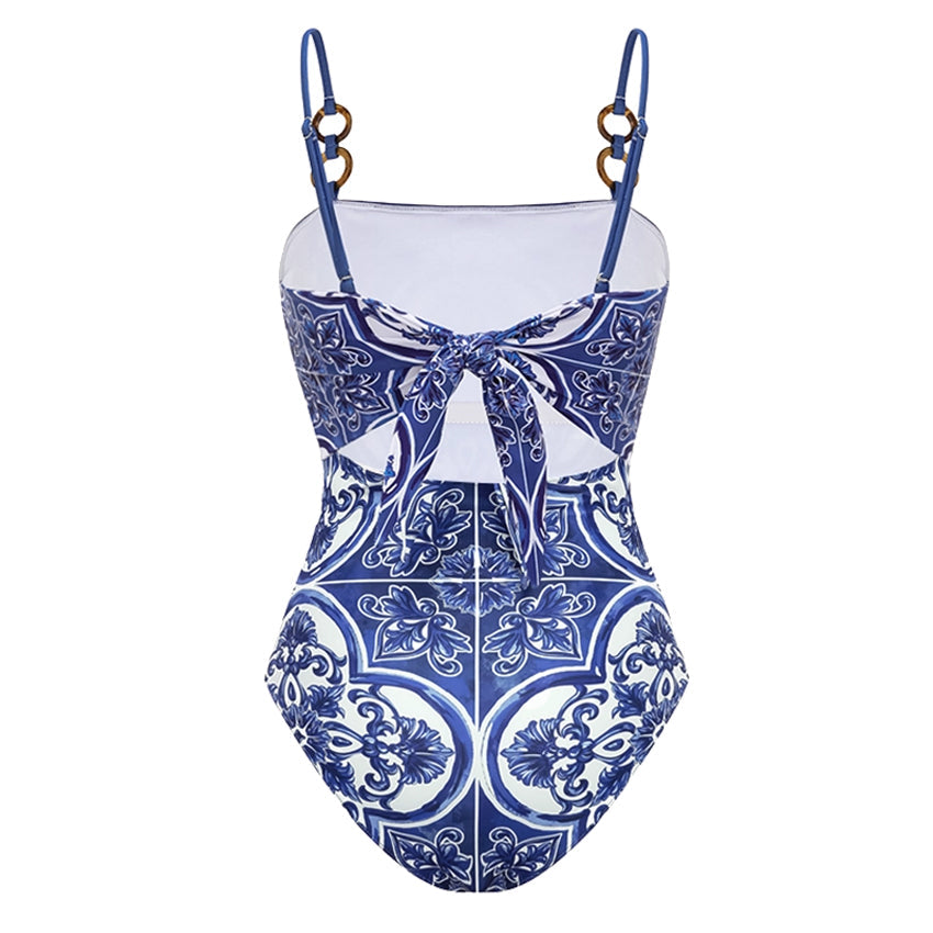 Ensemble Maillot de Bain Une Pièce Imprimé Majolique Méditerranéen Jupe Longue Short Plage Resort Vacances Été – Majolika