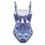 Ensemble Maillot de Bain Une Pièce Imprimé Majolique Méditerranéen Jupe Longue Short Plage Resort Vacances Été – Majolika