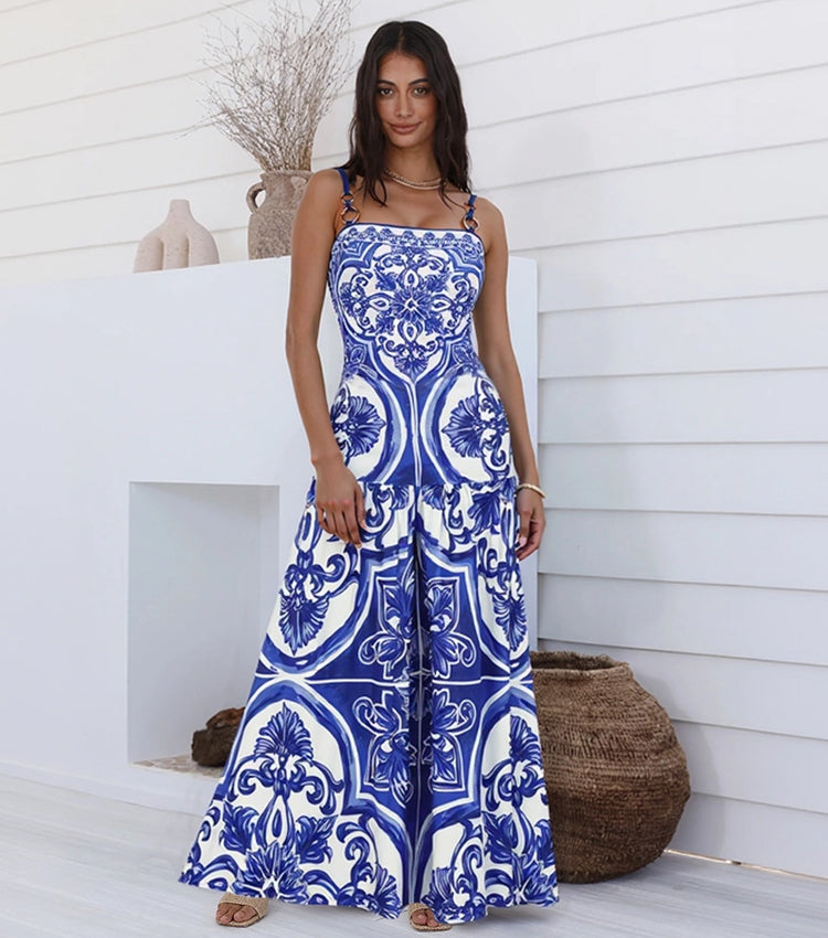 Ensemble Maillot de Bain Une Pièce Imprimé Majolique Méditerranéen Jupe Longue Short Plage Resort Vacances Été – Majolika
