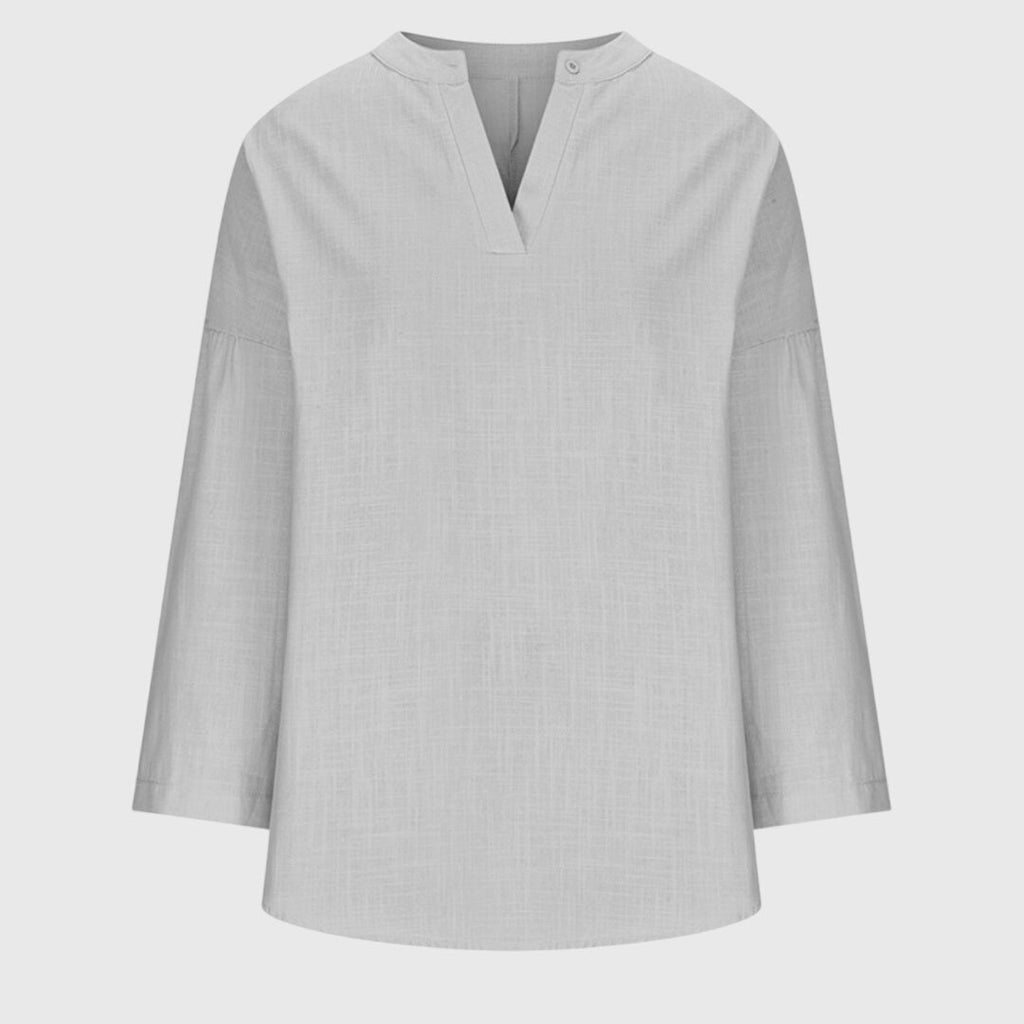 Chemise de Plage Élégante et Fluide pour Femmes à Col en V à Manches Longues, Coupe Décontractée, Casual Été – Lenara