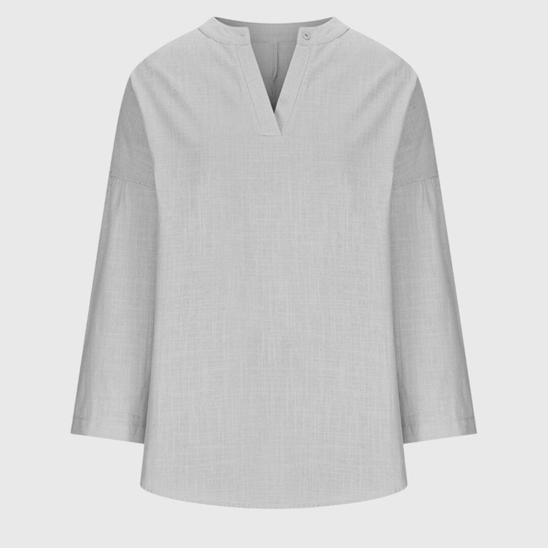 Chemise de Plage Élégante et Fluide pour Femmes à Col en V à Manches Longues, Coupe Décontractée, Casual Été – Lenara