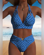 Ensemble de bikini à pois pour femmes, haut à nouer, deux pièces, sans manches, plage, été, vacances