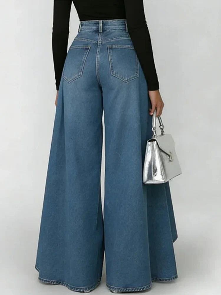Damenjeans mit hoher Taille, weiter, lässiger Schnitt, modisch, für den Alltag, Streetwear Palazzo aus ausgestelltem Denim – Maverick