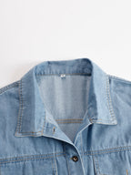 Robe Mini Chemise en Jean Vintage pour Femmes à Manches Courtes avec Franges à Franges, Décontractée, d'Été, Quotidienne, de Plage – Bleu Clair, Coupe Lâche