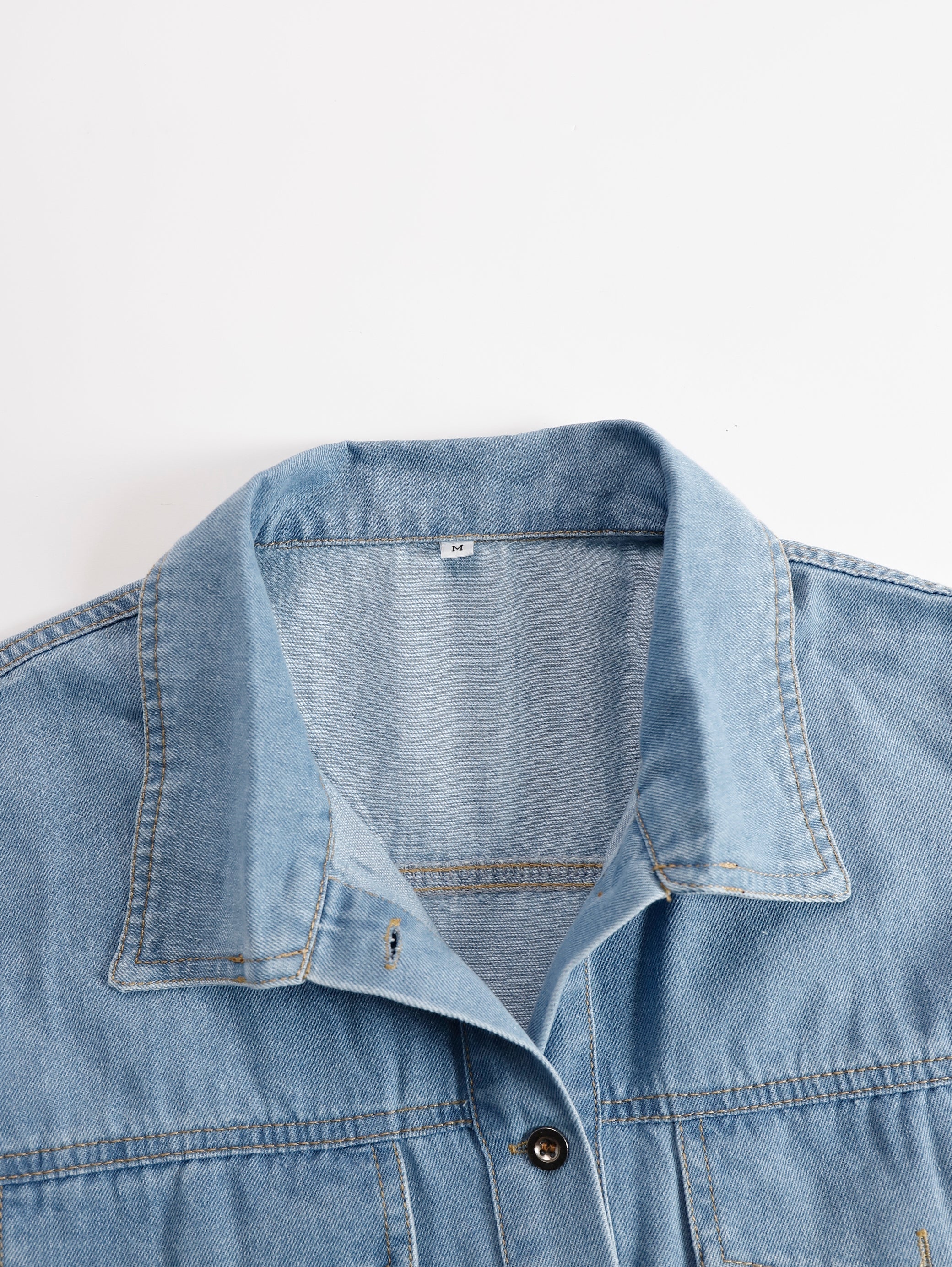 Robe Mini Chemise en Jean Vintage pour Femmes à Manches Courtes avec Franges à Franges, Décontractée, d'Été, Quotidienne, de Plage – Bleu Clair, Coupe Lâche