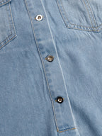 Robe Mini Chemise en Jean Vintage pour Femmes à Manches Courtes avec Franges à Franges, Décontractée, d'Été, Quotidienne, de Plage – Bleu Clair, Coupe Lâche