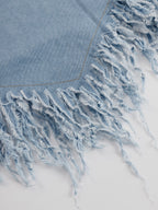 Robe Mini Chemise en Jean Vintage pour Femmes à Manches Courtes avec Franges à Franges, Décontractée, d'Été, Quotidienne, de Plage – Bleu Clair, Coupe Lâche
