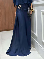 Completo Due Pezzi Donna Top in Chiffon Mantella Trasparente Pantaloni Fluidi Vita Alta Serata Matrimonio Gala Cocktail Elegante – Capeline