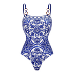 Ensemble Maillot de Bain Une Pièce Imprimé Majolique Méditerranéen Jupe Longue Short Plage Resort Vacances Été – Majolika