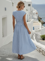 Vestido Midi Lino Beige Tirantes Finos Mujer Casual Chic Mediterráneo Playa Verano – Casa Lino