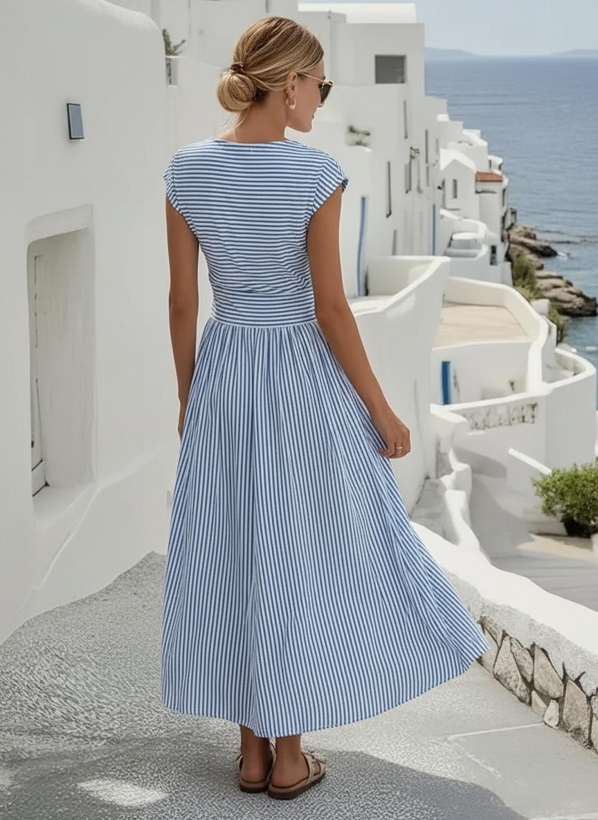 Vestido Midi Lino Beige Tirantes Finos Mujer Casual Chic Mediterráneo Playa Verano – Casa Lino