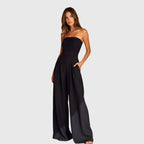 Mono elegante sin mangas para mujer, pantalón ancho fluido, corte slim formal y chic – Nora