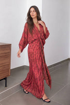 Robe Femme Style Kimono Imprimé Floral Manches Larges Ceinturée Fluide Casual Chic Casual Vacances Garden Summer – Kimonelle