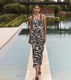 Maillot de bain une pièce à imprimé tribal pour femmes & ensemble jupe longue à bretelles réglables – Noir & Blanc