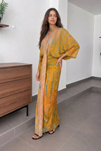 Robe Femme Style Kimono Imprimé Floral Manches Larges Ceinturée Fluide Casual Chic Casual Vacances Garden Summer – Kimonelle
