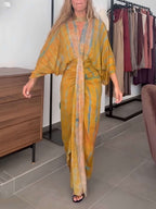 Robe Longue Femme Style Kimono Bohème Portefeuille Tie-Dye Ceinturée Fluide Vacances Garden Summer Casual Chic – Kimonara