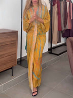 Robe Longue Femme Style Kimono Bohème Portefeuille Tie-Dye Ceinturée Fluide Vacances Garden Summer Casual Chic – Kimonara