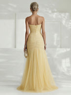 Robe Longue Femme Sans Bretelles Tulle Plissé Fente Latérale Ajustée Mariage Soirée Formelle Gala Bal Cocktail Cérémonie – Tulliane
