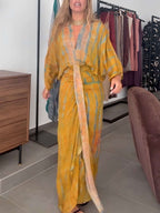 Robe Longue Femme Style Kimono Bohème Portefeuille Tie-Dye Ceinturée Fluide Vacances Garden Summer Casual Chic – Kimonara