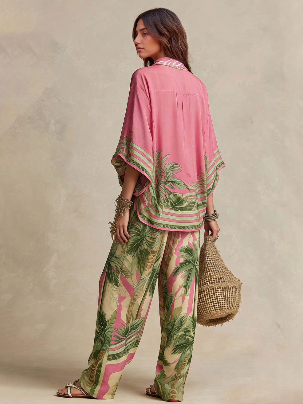 Camisa Mujer Holgada Mangas Murciélago Estampado Tropical Bohemio Fluido Playa Vacaciones Casual Chic Verano – Tropicana