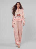 Ensemble Deux Pièces Femme Satin Veste Zippée Pantalon Large Imprimé Équestre Cheval Casual Chic Soirée Élégant Vacances – Équinova