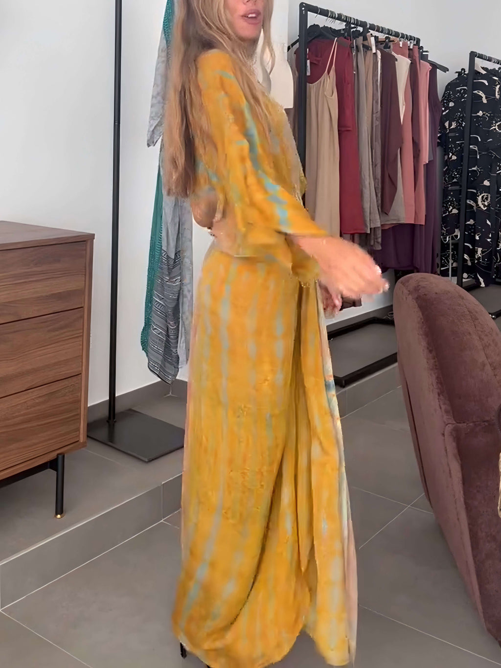 Robe Longue Femme Style Kimono Bohème Portefeuille Tie-Dye Ceinturée Fluide Vacances Garden Summer Casual Chic – Kimonara