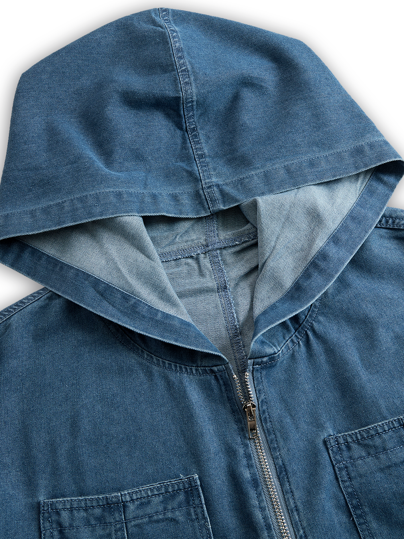 Salopette en Jean Rétro Décontractée Femme à Capuche avec Fermeture Éclair et Poches Vintage – Bleu
