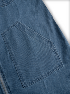 Damen Retro-Jeans-Latzhose mit Kapuze, Reißverschluss und Vintage-Taschen – Blau