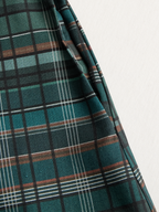 Robe Maxi à Manches Longues en Tartan à Col Revers pour Femmes – Tartan Vert