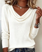 Maglione con collo a scialle per donna a maniche lunghe, casual, quotidiano, lavoro, smart casual, morbido e confortevole – Cassia