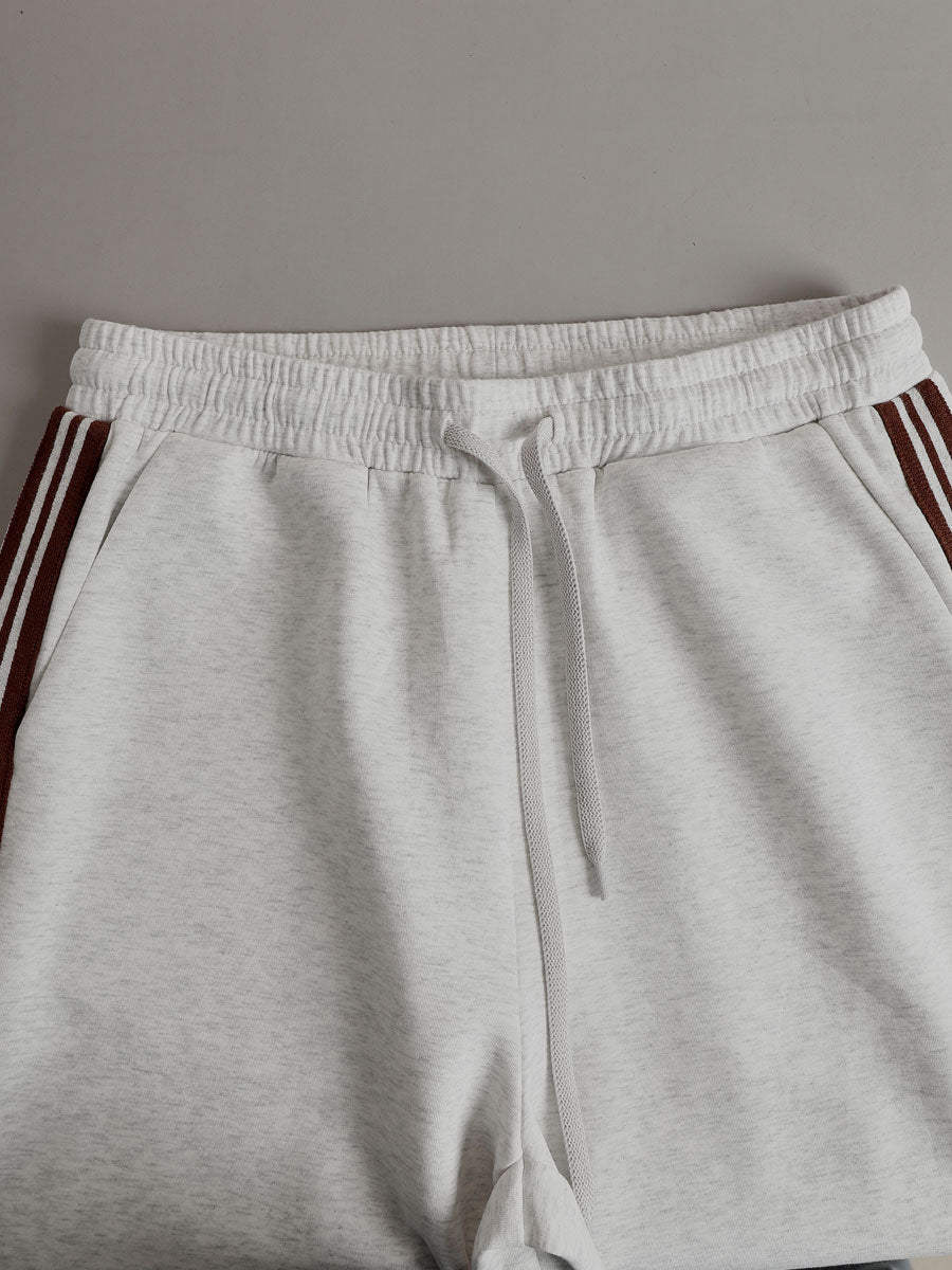 Retro sportieve dames set in twee delen, halve rits sweater, wijde broek met strepen – Grijs wit