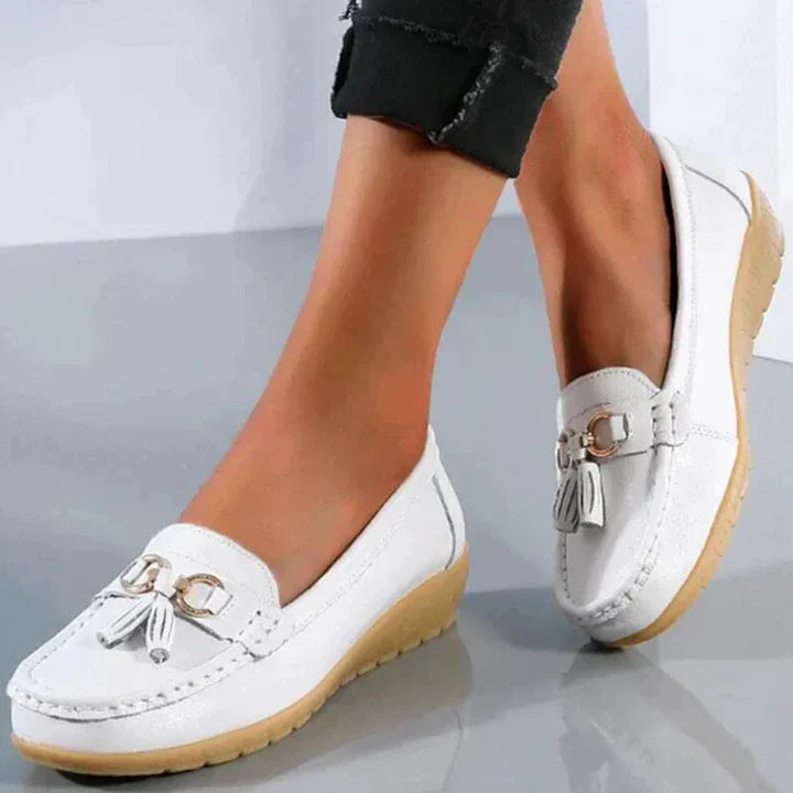 Mocassins Basses à Enfiler pour Femmes avec Détails Frangés – Blanc