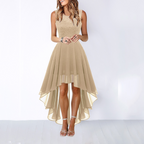 Robe de Mariage Formelle Femme Hi-Low Midi Sans Manches Fluide Élégante