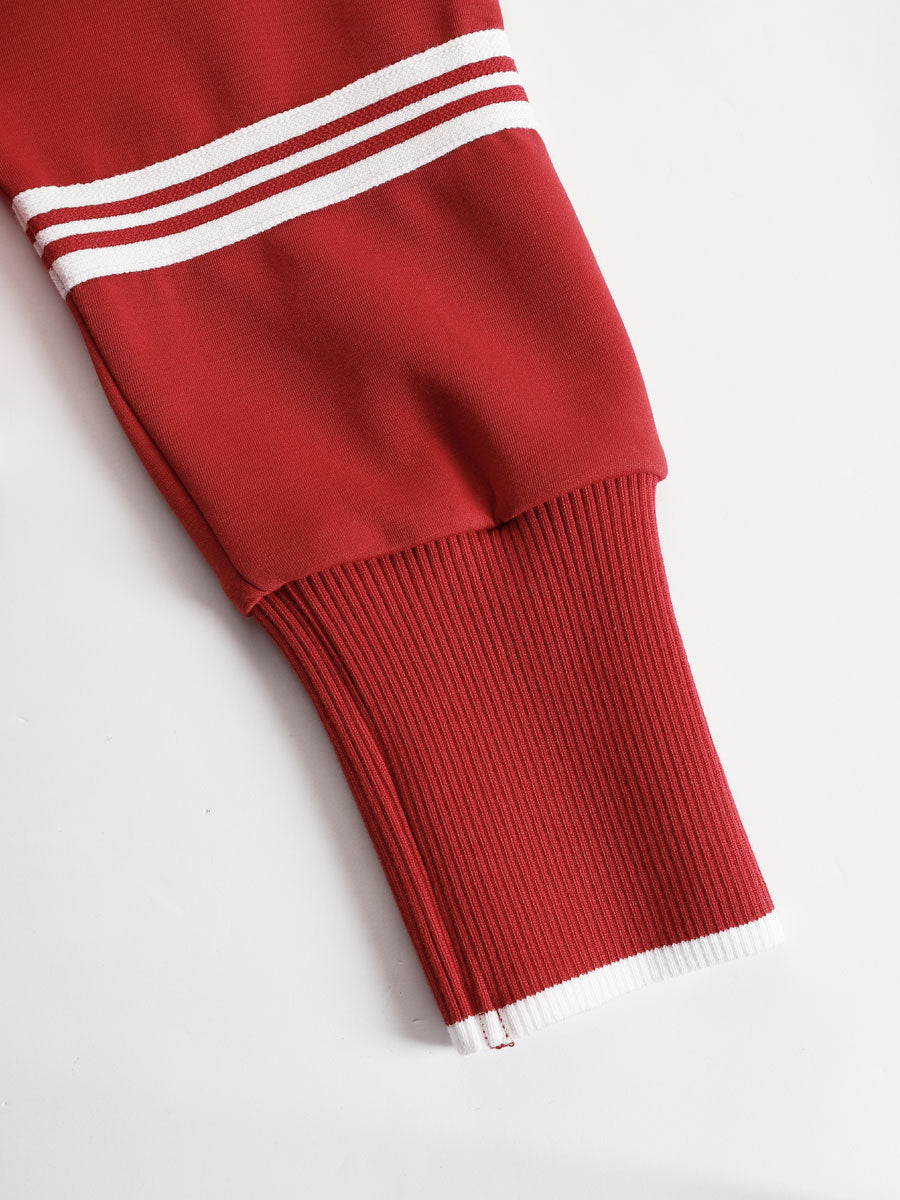 Retro sportieve dames set in twee delen, halve rits sweater, wijde broek met strepen – Grijs wit