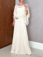 Completo Due Pezzi Donna Top in Chiffon Mantella Trasparente Pantaloni Fluidi Vita Alta Serata Matrimonio Gala Cocktail Elegante – Capeline
