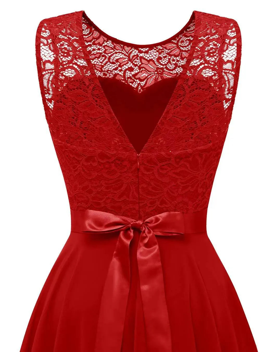 Robe de Mariage Formelle Femme Hi-Low Midi Sans Manches Fluide Élégante