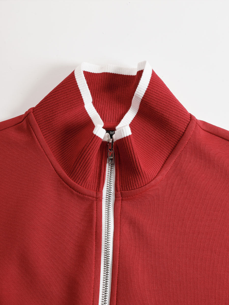 Retro sportieve dames set in twee delen, halve rits sweater, wijde broek met strepen – Grijs wit