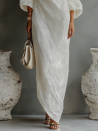Abito lungo elegante monospalla da donna in cotone lino fluido per serate formali e invitate a matrimoni – Bianco avorio
