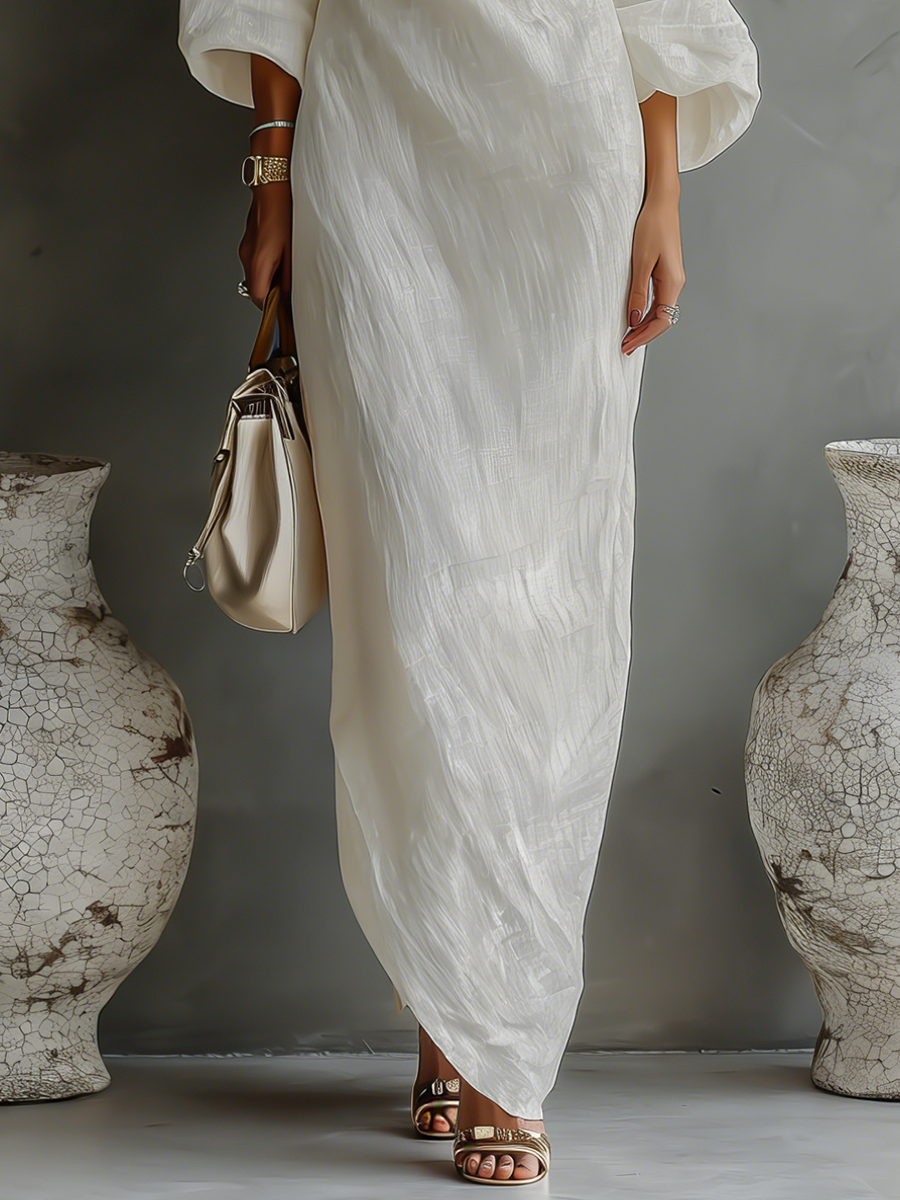 Robe Longue Élégante à Une Épaule pour Femmes en Coton Lin Fluide pour Soirées Formelles Invitées de Mariage – Blanc Ivoire
