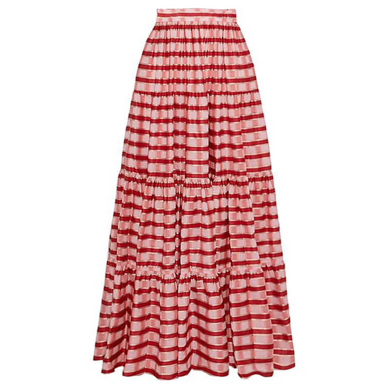 Ensemble Maillot de Bain Une Pièce Volants Twist Front Rayures Rouge Blanc Jupe Maxi Resort Plage Vacances Soirée – Rougeola