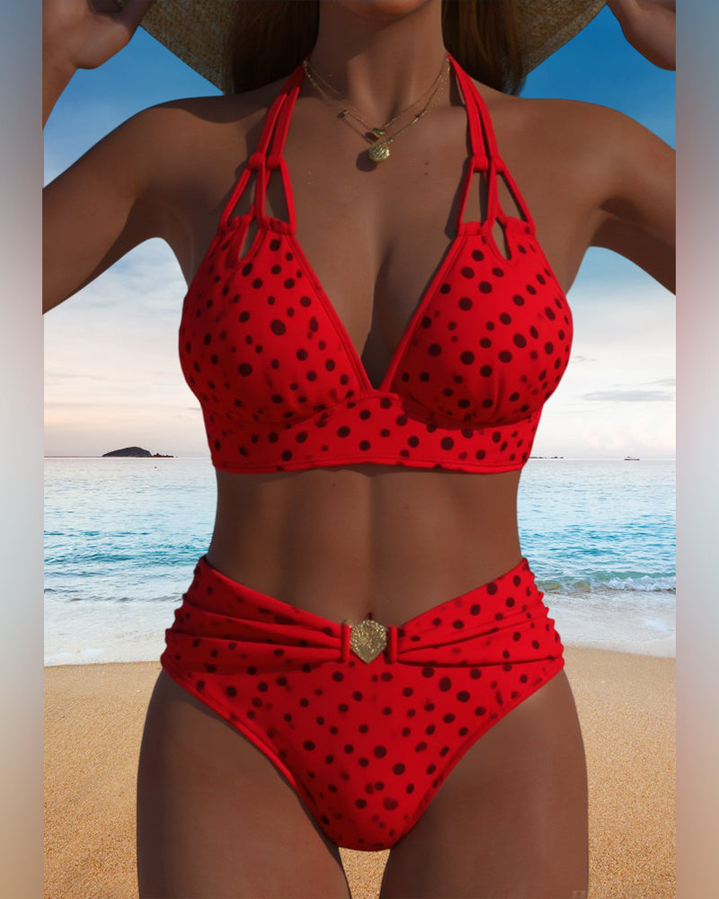 Conjunto de bikini de lunares para mujeres, top con nudo, dos piezas, sin mangas, playa, verano, vacaciones