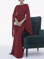 Robe Longue Femme Col Bateau Ajustée Plissée Abdomen Couvert Élégante Soirée Mariage Fête Formelle Cocktail Gala – Bateauline