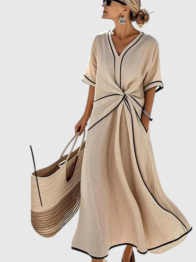 Robe Midi Rayée Élégante Pour Femmes Rayures Verticales Légère Respirante Robe d'Été Décontractée – Ery