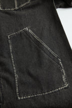 Damen Retro-Jeans-Latzhose mit Kapuze, Reißverschluss und Vintage-Taschen – Blau