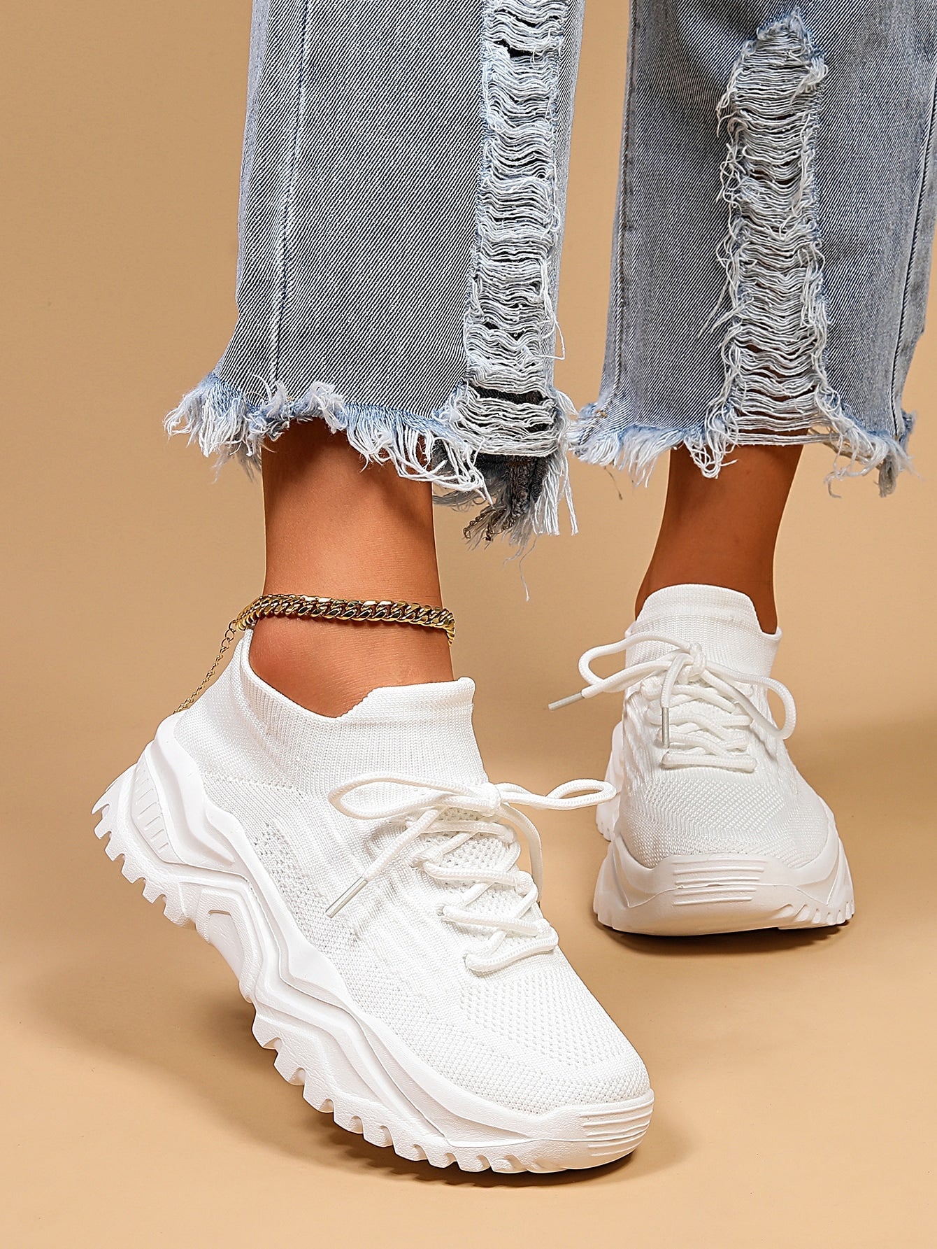 Baskets Femme à Semelle Épaisse Respirantes Lacets Casual Sport Quotidien