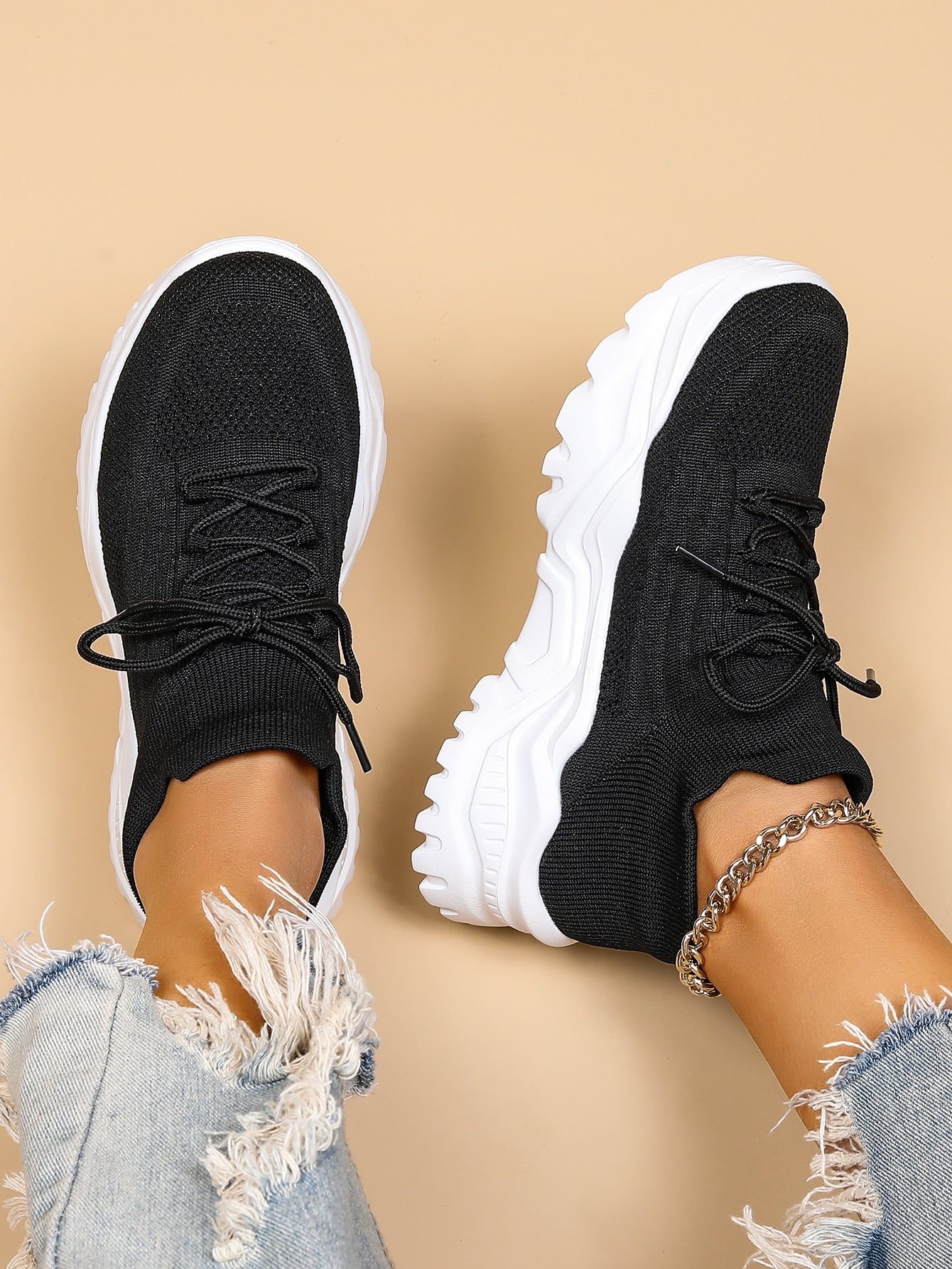 Baskets Femme à Semelle Épaisse Respirantes Lacets Casual Sport Quotidien