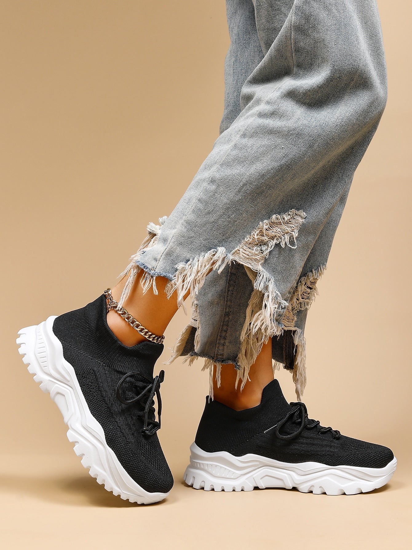Baskets Femme à Semelle Épaisse Respirantes Lacets Casual Sport Quotidien