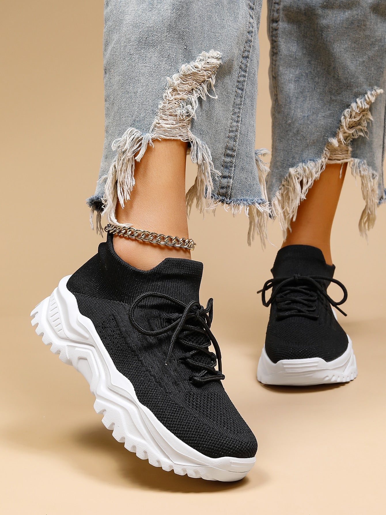 Baskets Femme à Semelle Épaisse Respirantes Lacets Casual Sport Quotidien