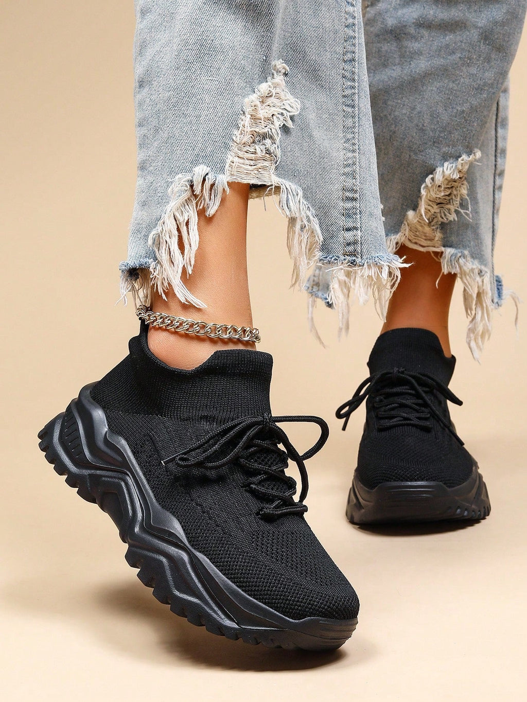 Baskets Femme à Semelle Épaisse Respirantes Lacets Casual Sport Quotidien